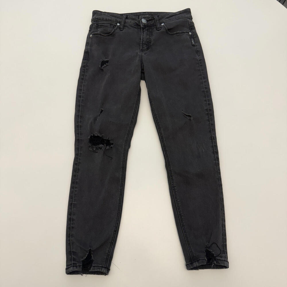 Silver Jeans Avery Black Distressed Denim‎ Skinny Crop Womens W27 L25